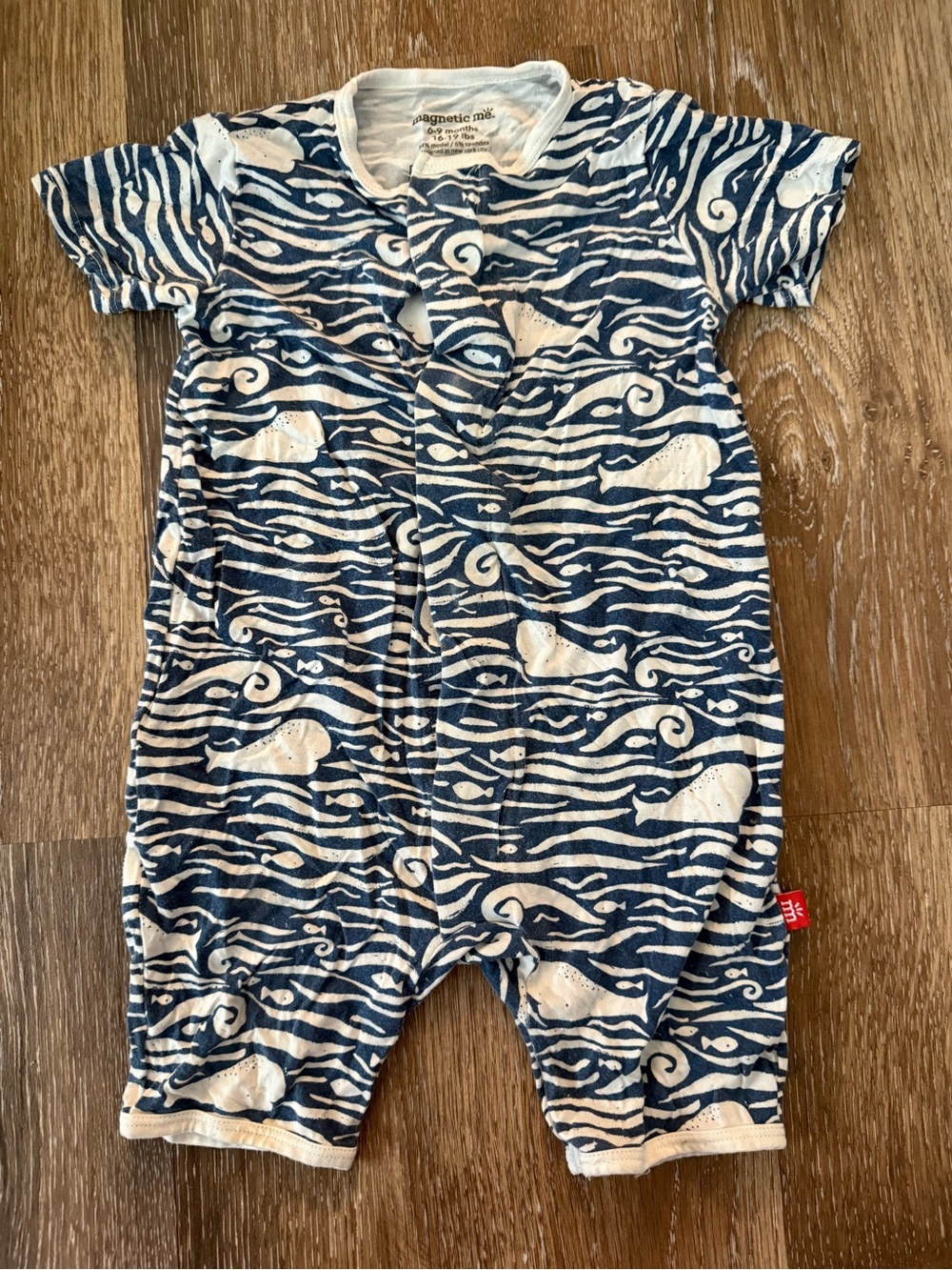 Magnetic Me Navy and White Whale-Print Baby One-Piece
